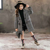 Girls Gray Plaid Houndstooth Coat Stylish Winter Jacket