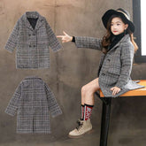 Girls Gray Plaid Houndstooth Coat Stylish Winter Jacket