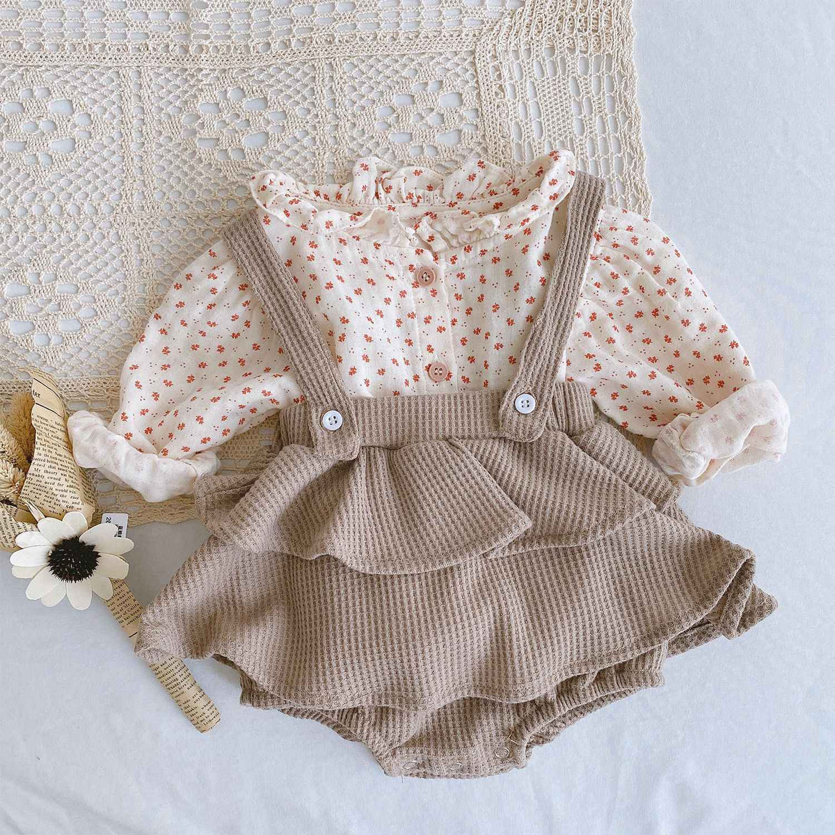 Baby Girl Romper 0-2Y  Pleated Lotus Leaf Sling Outfit