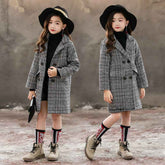Girls Gray Plaid Houndstooth Coat Stylish Winter Jacket