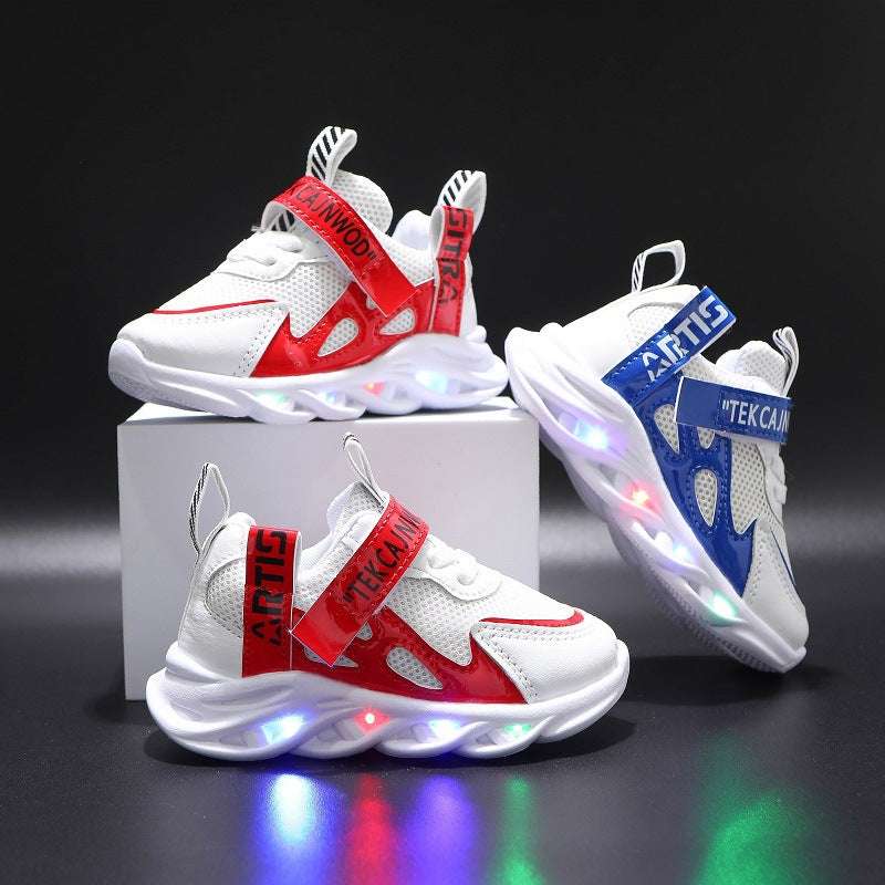 Kids Alphabet Mesh Luminous Shoes  Breathable Sports Shoes
