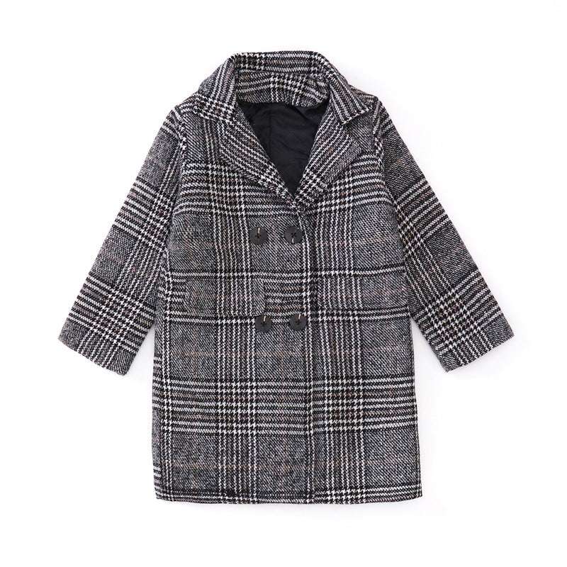 Girls Gray Plaid Houndstooth Coat Stylish Winter Jacket