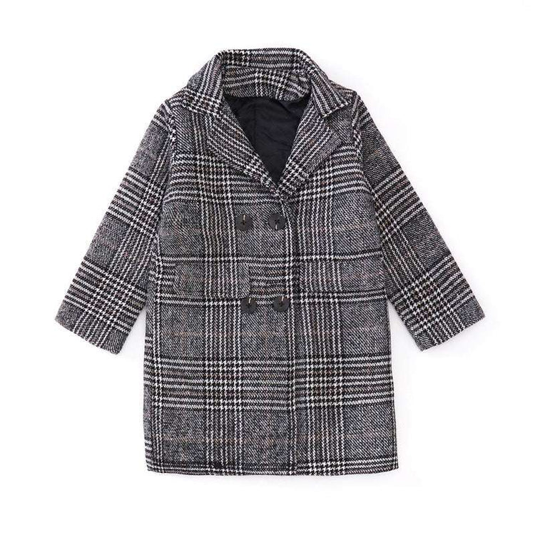 Girls Gray Plaid Houndstooth Coat Stylish Winter Jacket
